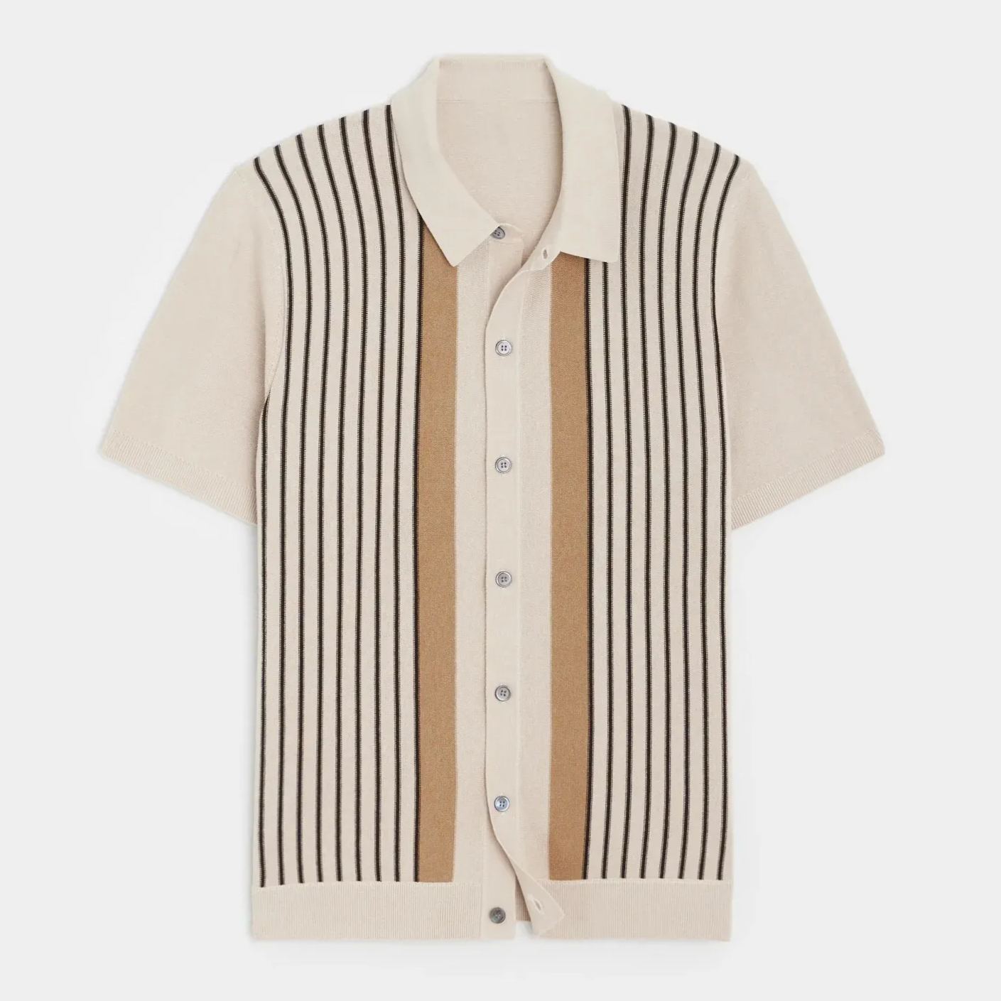 Men's Striped Short Sleeve Knitted Polo Shirt