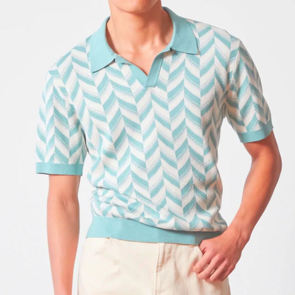 Men's Casual Jacquard Knitted Polo Shirt