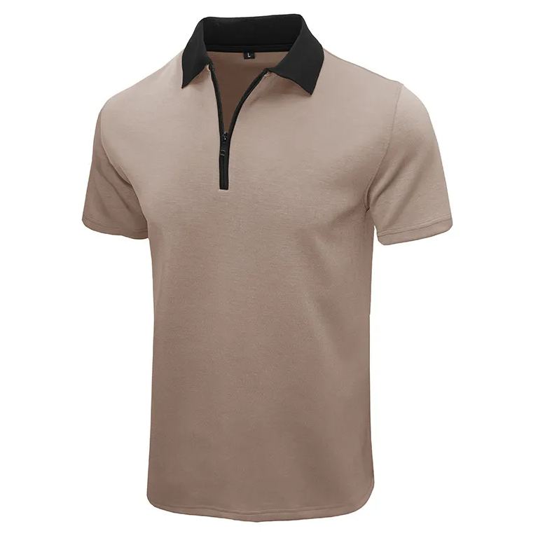 Men's Solid Color Half Zipper Short Sleeve Polo Shirt