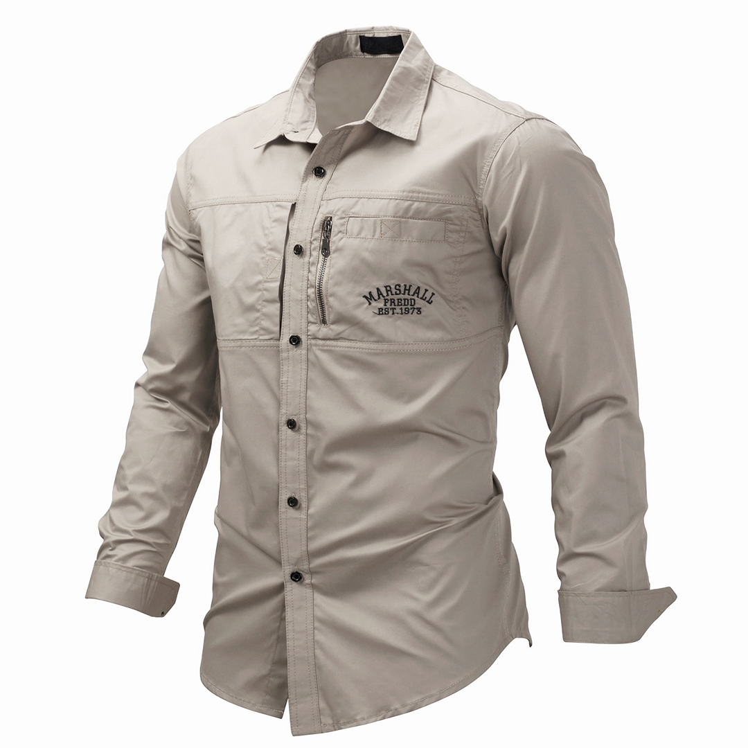 Men's Long Sleeve Cargo Shirts with Zip Pockets
