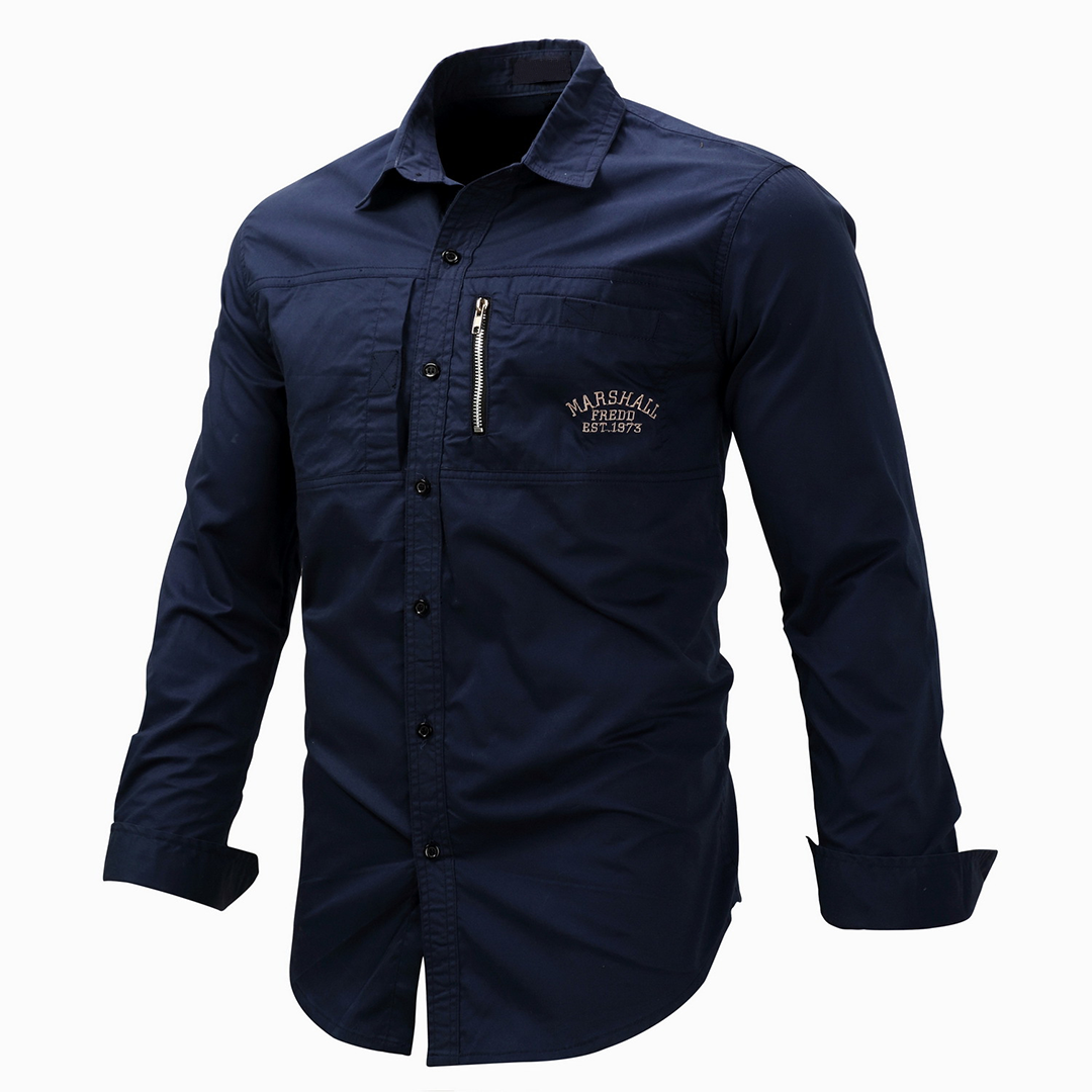 Men's Long Sleeve Cargo Shirts with Zip Pockets