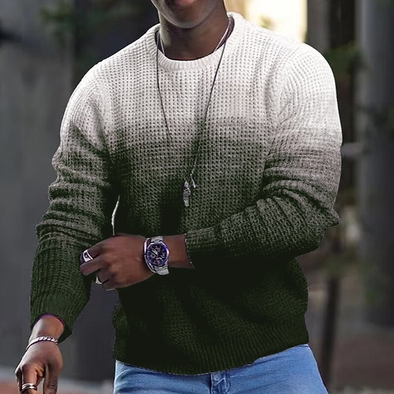 Men's Color Block Crew Neck Outdoor Casual Long Sleeve Print Sweater