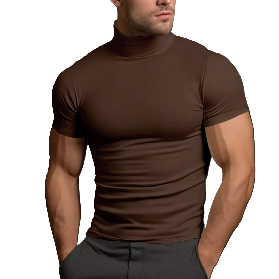 Men's Solid Color Slim Fit Half Turtleneck Short Sleeve T-Shirt
