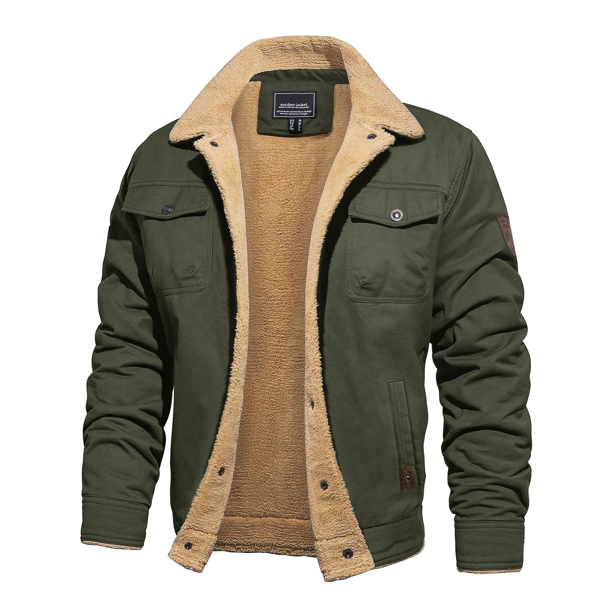 Men's Winter Cargo Jacket Fur Collar Fleece Casual Warm Cotton Military Coat