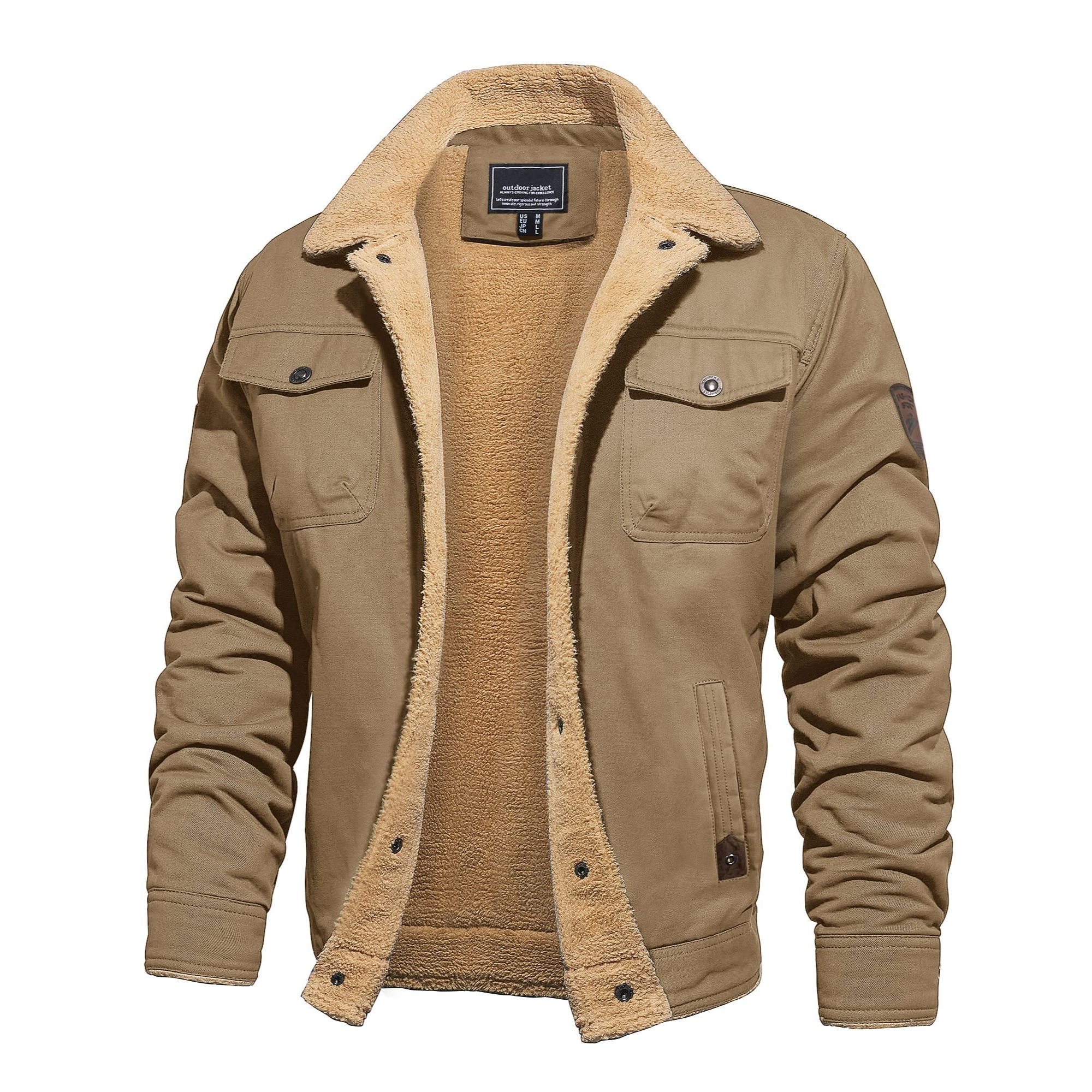 Men's Winter Cargo Jacket Fur Collar Fleece Casual Warm Cotton Military Coat