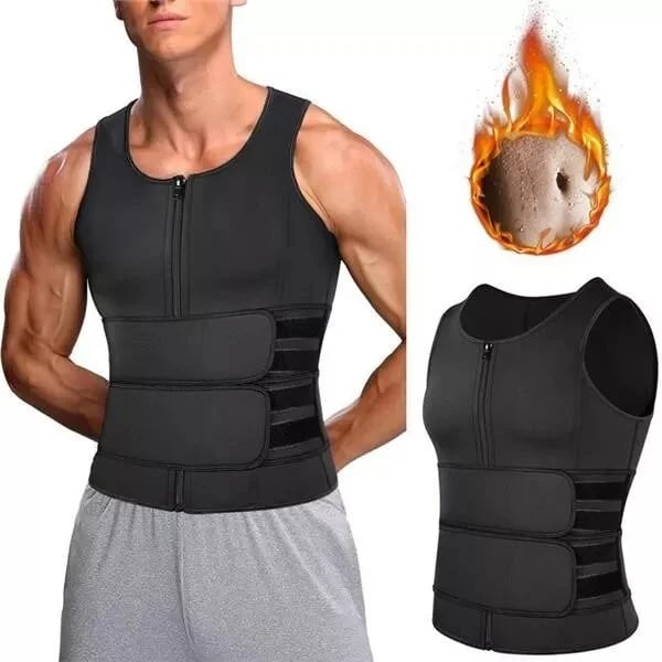Men's Body Shaper Sauna Vest Waist Trainer Double Belt