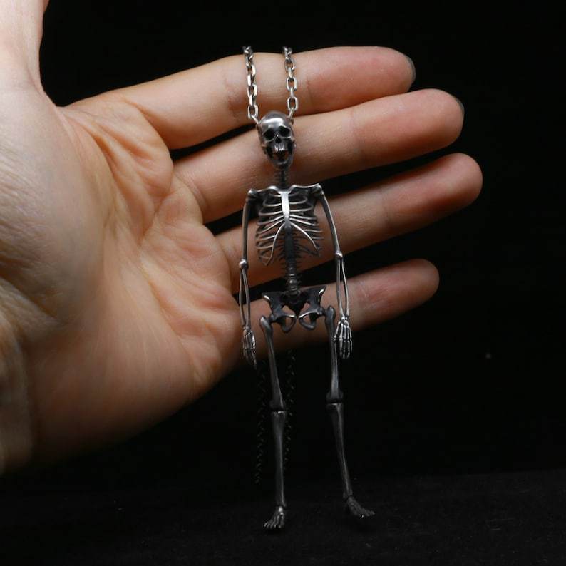Skeleton Pendant Silver Large Medical Skeleton Brooch Handmade Customise Halloween Biker Horror Spooky Halloween Necklace Skull Pendant