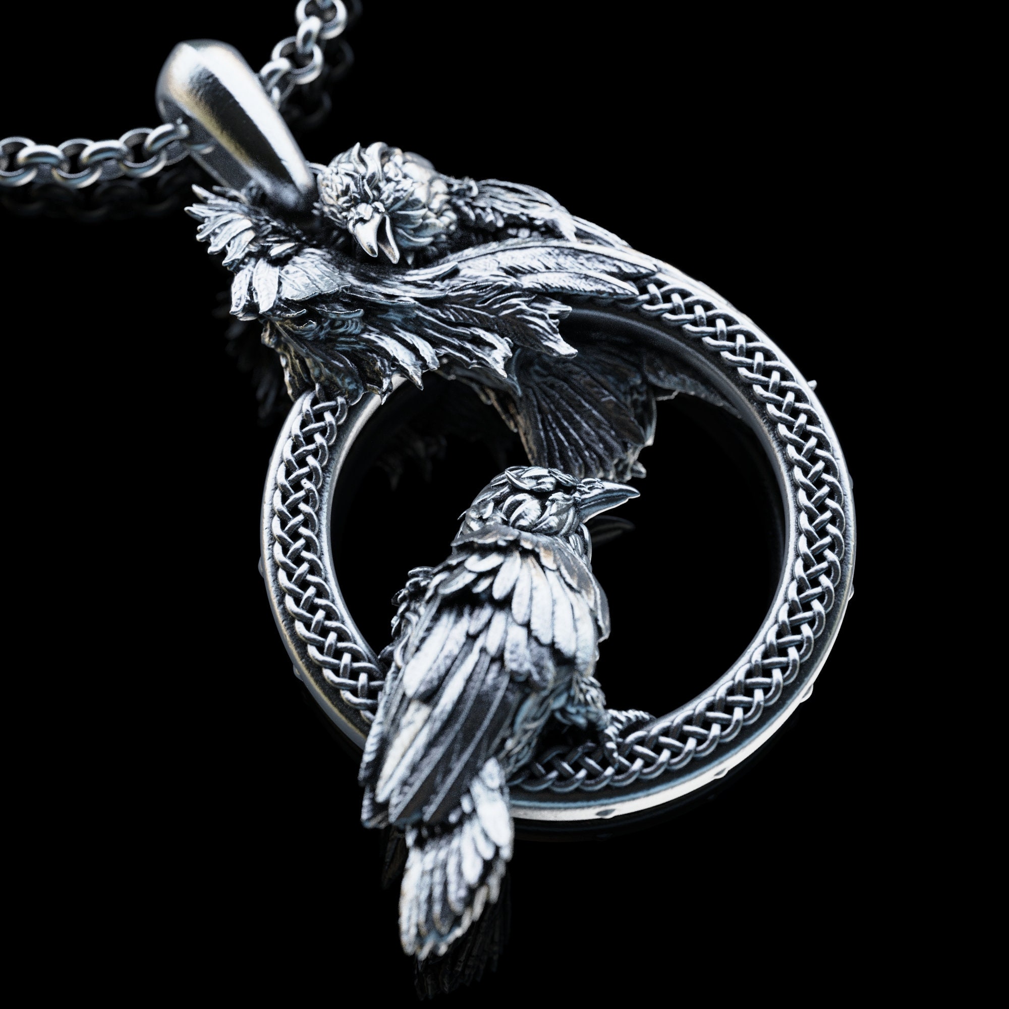 Handmade Odin's Ravens Huginn and Muninn Necklace