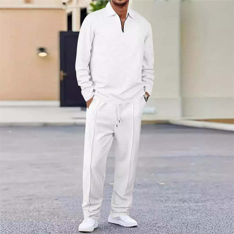 Men’s Waffle Knit Sweatshirt & Straight-Leg Pants Set