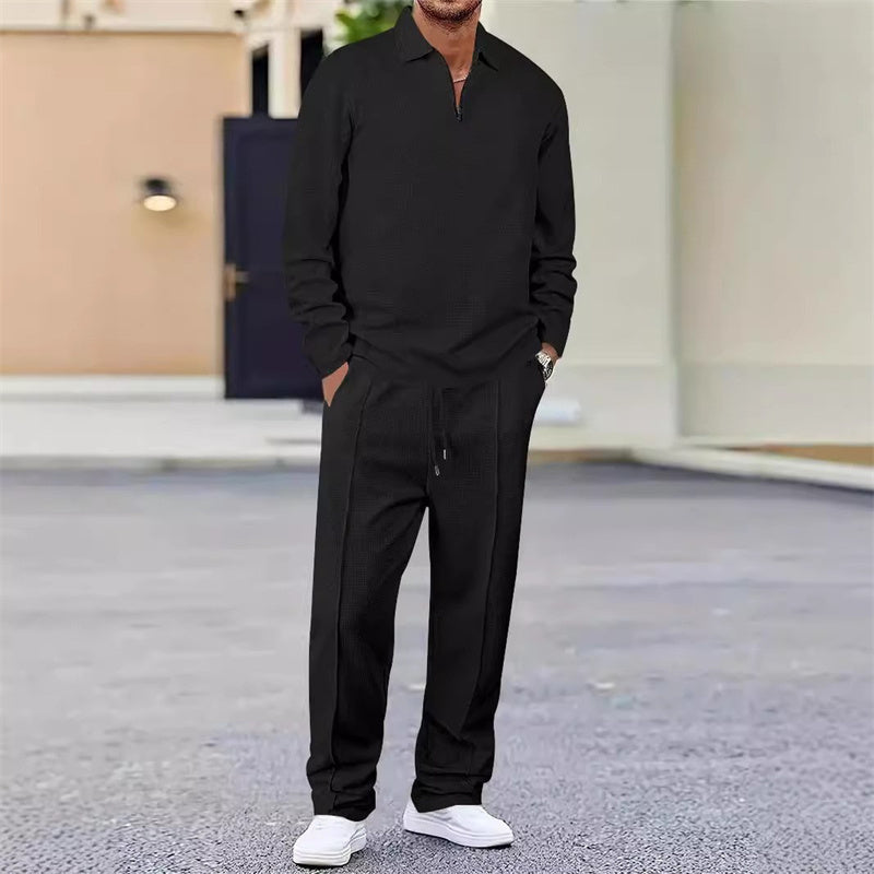 Men’s Waffle Knit Sweatshirt & Straight-Leg Pants Set