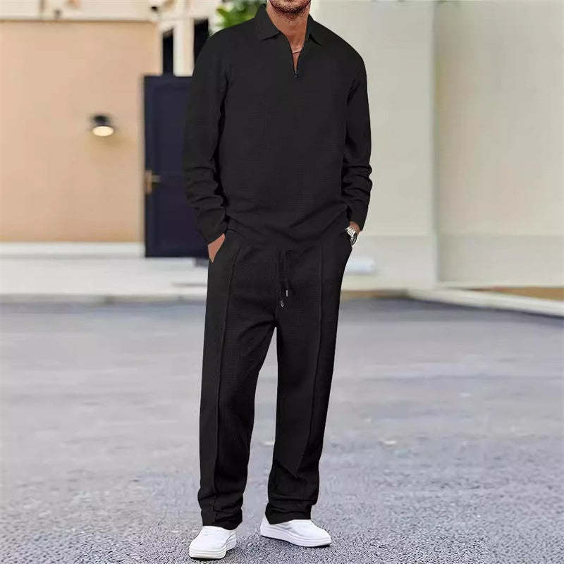Men’s Waffle Knit Sweatshirt & Straight-Leg Pants Set
