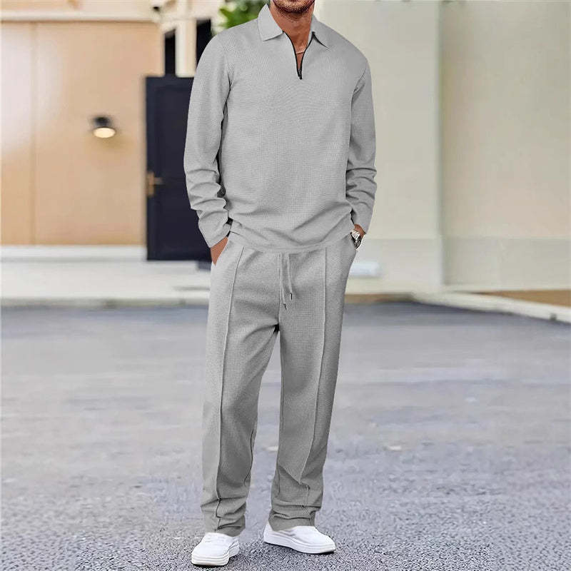 Men’s Waffle Knit Sweatshirt & Straight-Leg Pants Set