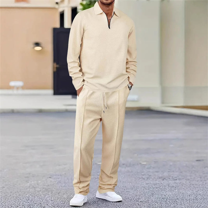 Men’s Waffle Knit Sweatshirt & Straight-Leg Pants Set