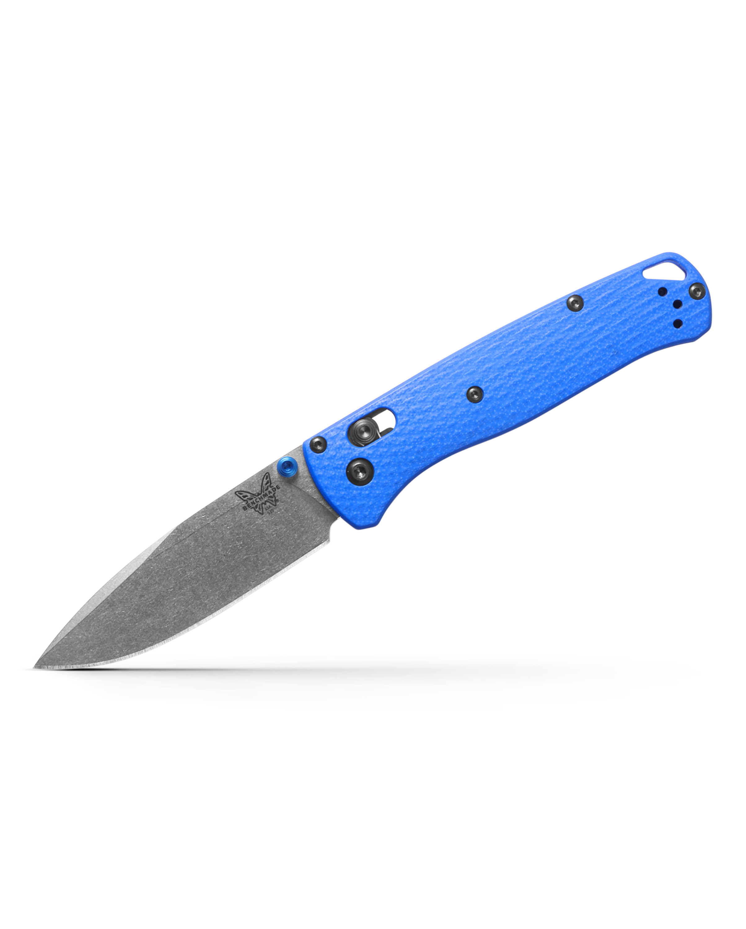 Benchmade Custom Bugout Blue Grivory With Blue Anodized Aluminum Barrel Spacers