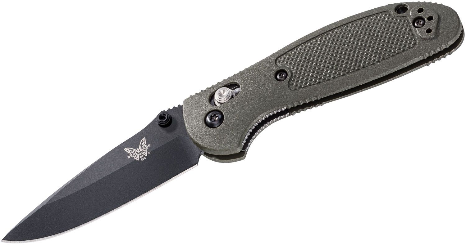 Benchmade Mini Griptilian Folding Knife 2.91" Black Plain Blade, Olive Drab Handles, AXIS/Crossbar Lock - 556BKOD