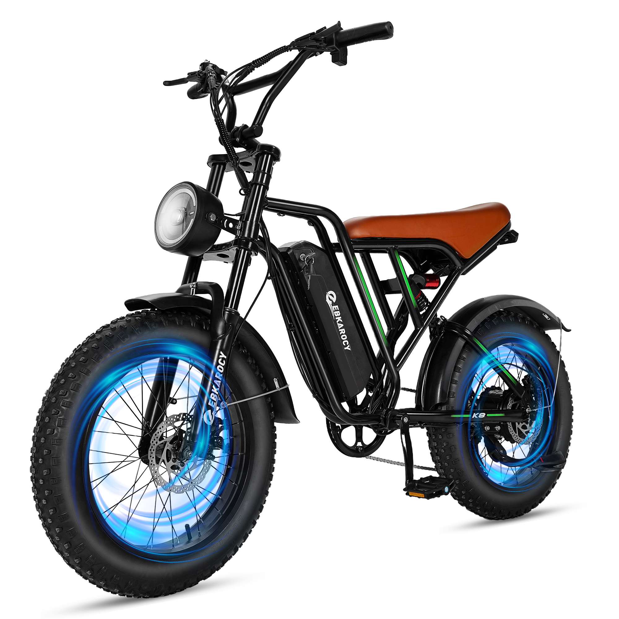 EBKAROCY Ebikes for Adults,750W Peak Motor, 65+ Miles Long Range,Full Suspension,7-Speed All-Terrain 20" Fat Tire Electric Motorcycle Dirt Bike,48V 15Ah Lithium Battery