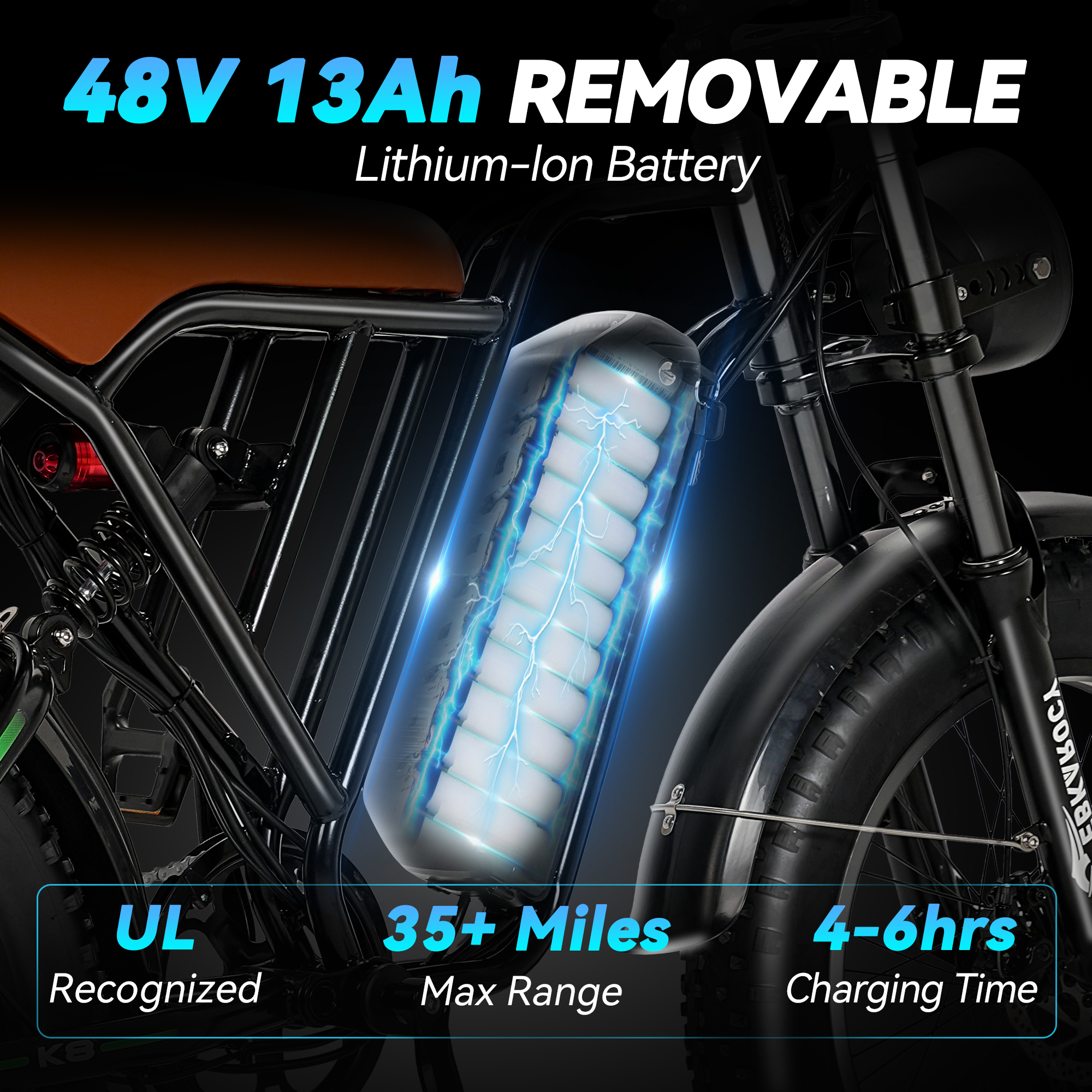 EBKAROCY Ebikes for Adults,750W Peak Motor, 65+ Miles Long Range,Full Suspension,7-Speed All-Terrain 20" Fat Tire Electric Motorcycle Dirt Bike,48V 13Ah Lithium Battery