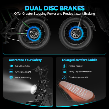 EBKAROCY Ebikes for Adults,750W Peak Motor, 65+ Miles Long Range,Full Suspension,7-Speed All-Terrain 20" Fat Tire Electric Motorcycle Dirt Bike,48V 13Ah Lithium Battery