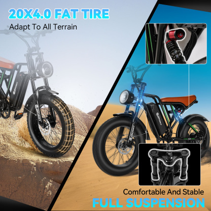 EBKAROCY Ebikes for Adults,750W Peak Motor, 65+ Miles Long Range,Full Suspension,7-Speed All-Terrain 20" Fat Tire Electric Motorcycle Dirt Bike,48V 15Ah Lithium Battery