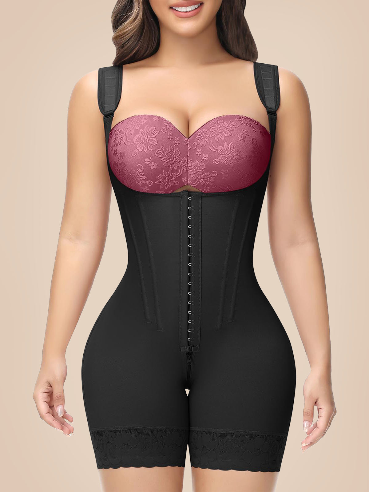 Hook & Eye Tummy Control Zipper Crotch Shaping Bodysuit