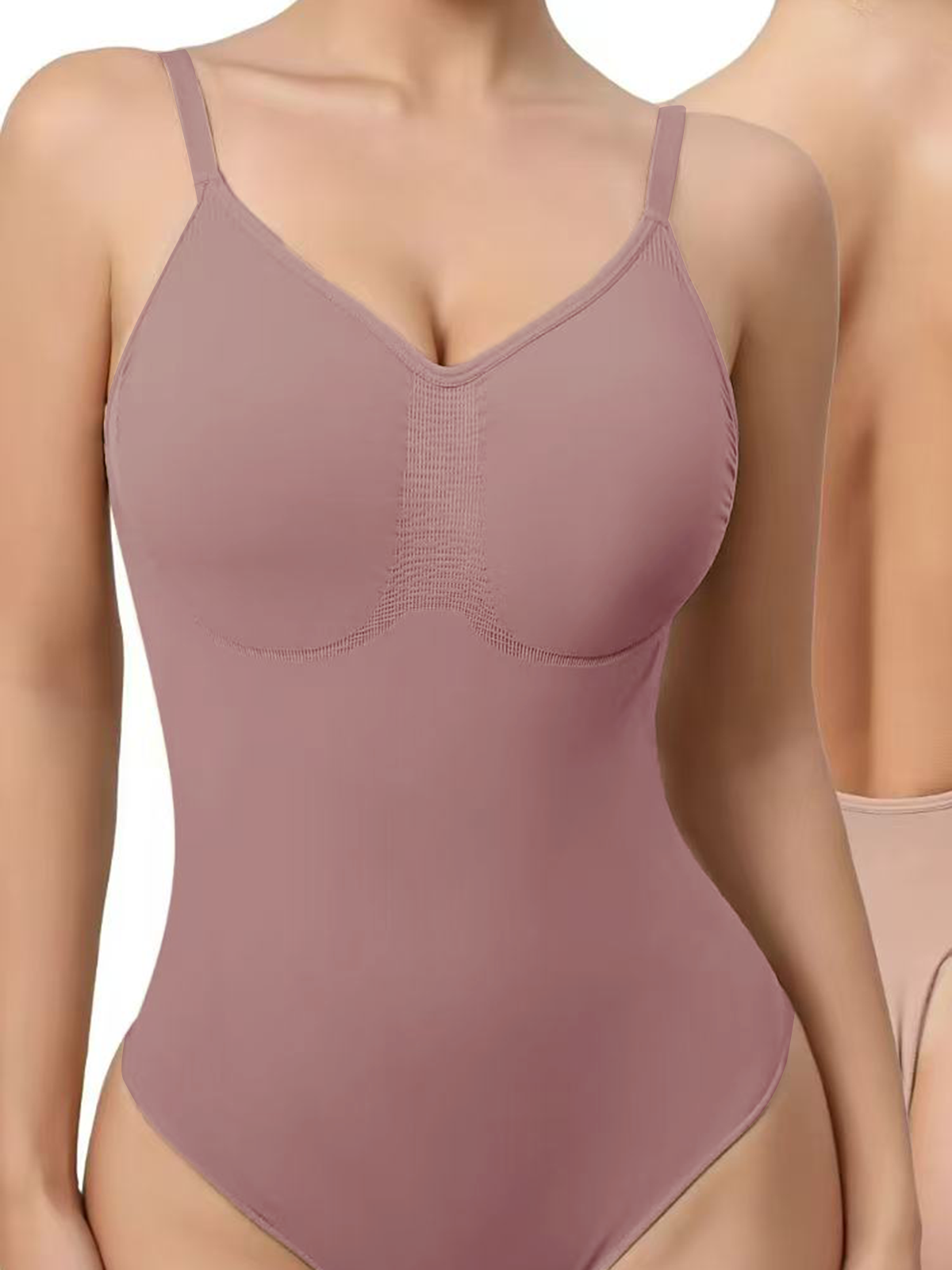 V Neck Seamless Thong Breathable Tummy Control Shapewear