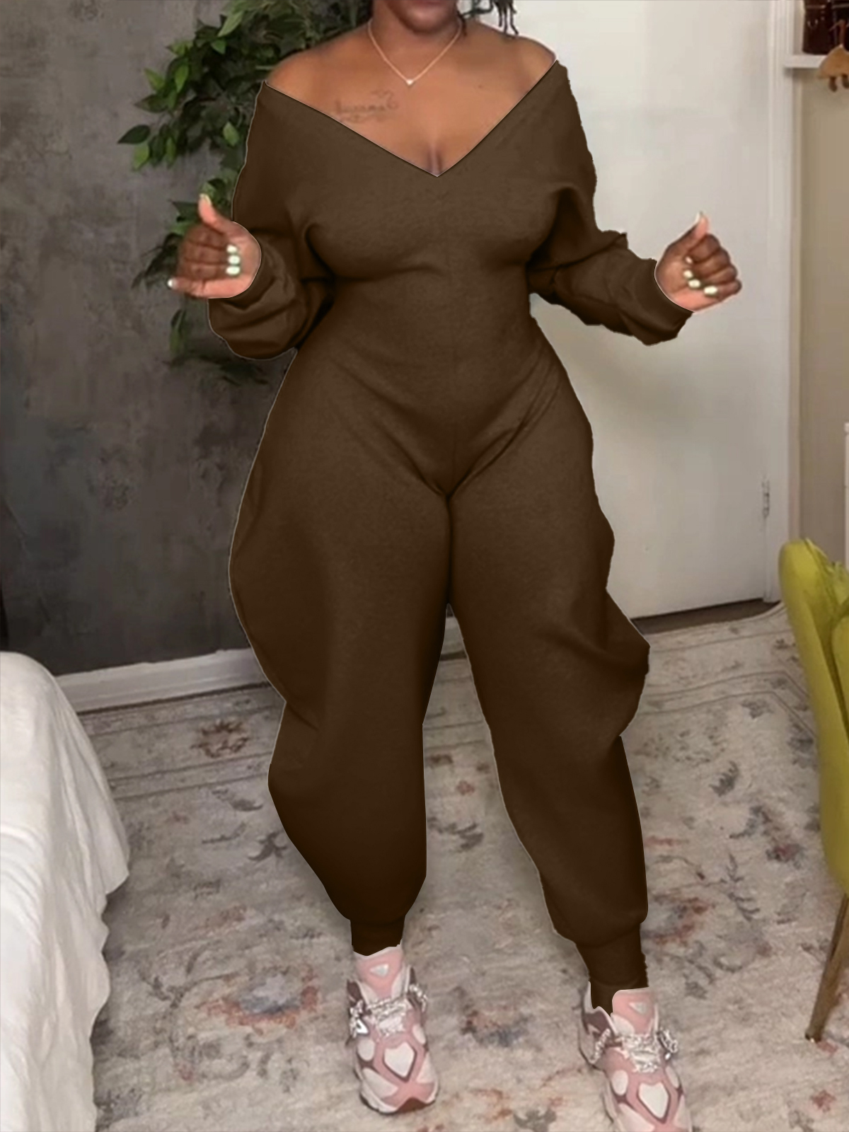 V-Neck Sexy Slim Long-Sleeved Jumpsuit