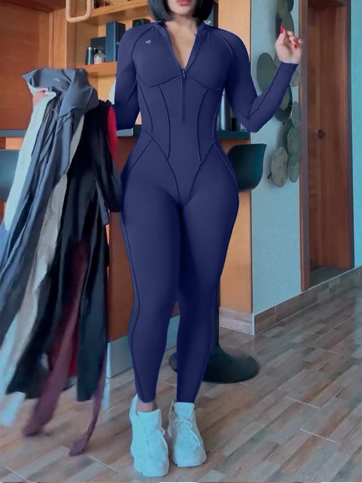 Women's High Collar Zipper Tight Backless Yoga Suit