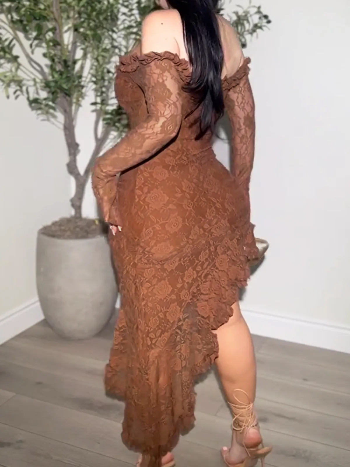 Off-Shoulder Lace Hem Dress