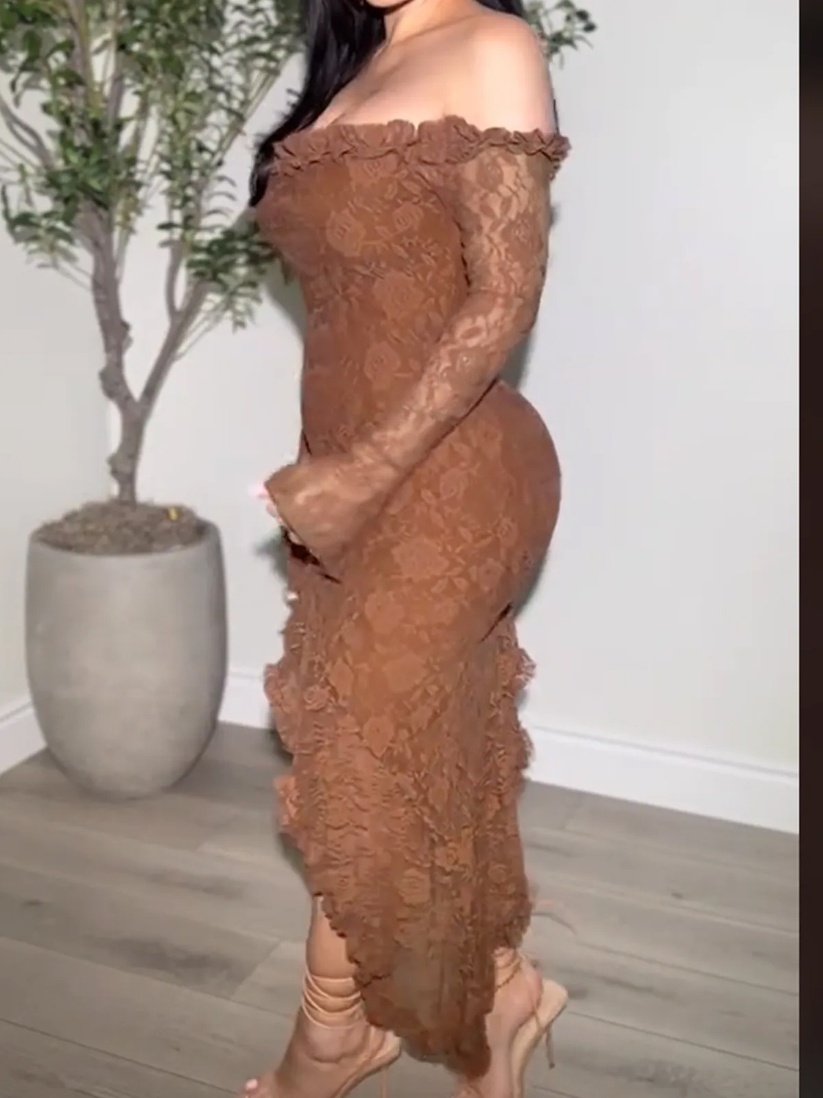 Off-Shoulder Lace Hem Dress