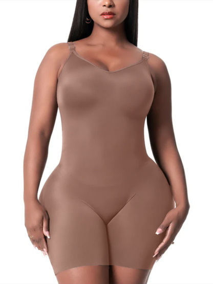 Chiccurve Daily Use Comfy Tummy Control Shapewear Bodysuit Mid Thigh With Built-In Bra