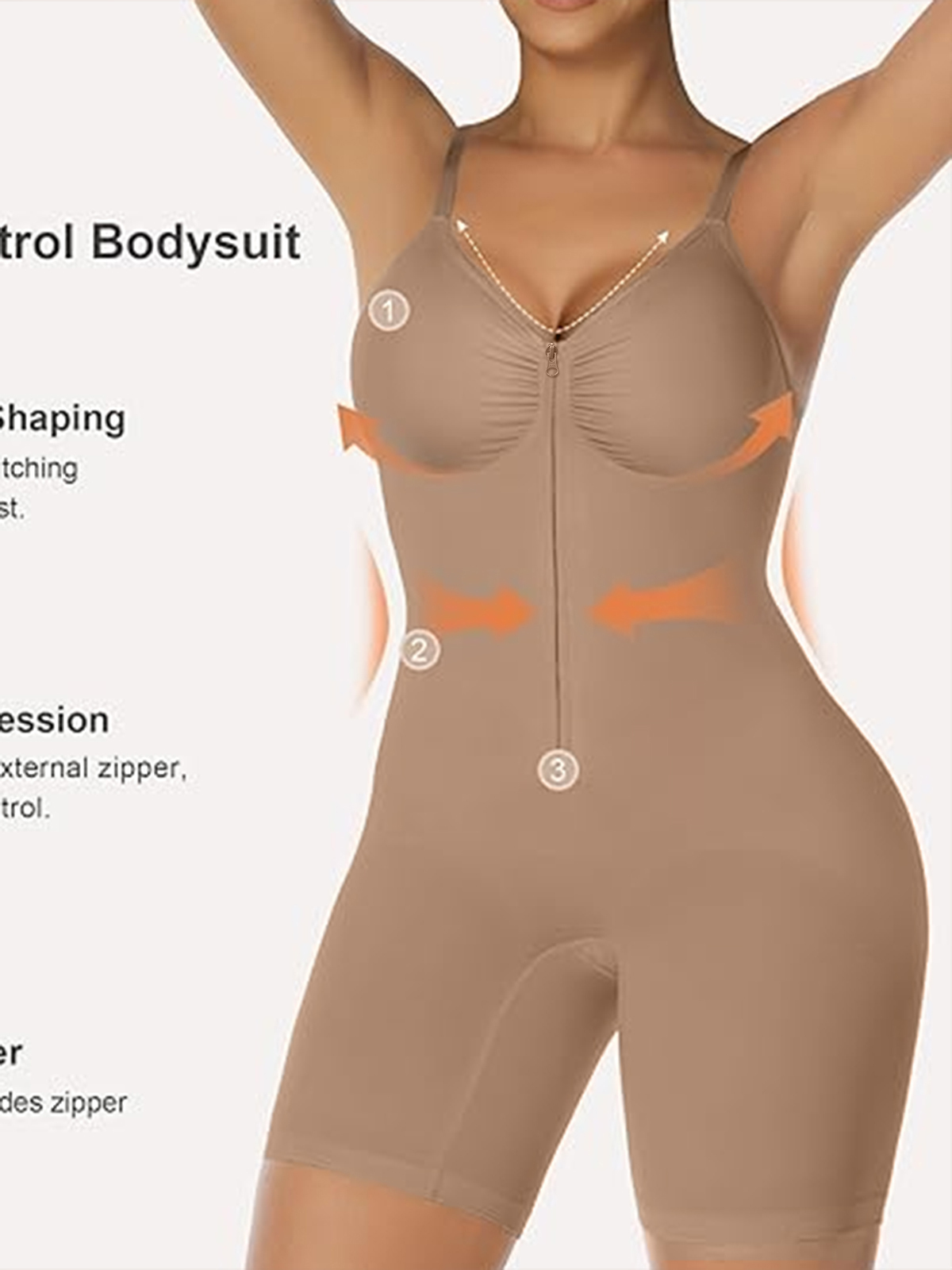 Women's High Elastic Zipper Adjustable Straps Breathable Mesh Design Tummy Control Body Shaper