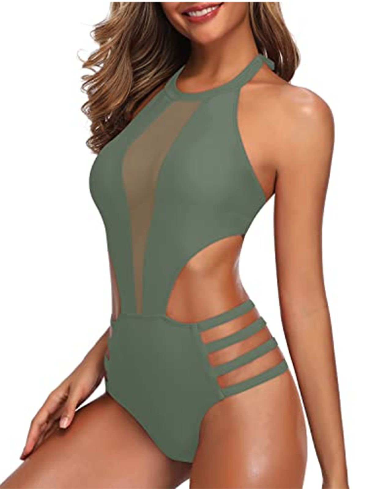 Summer Women's Semi-Transparent Design Waist-Baring One-Piece Swimsuit