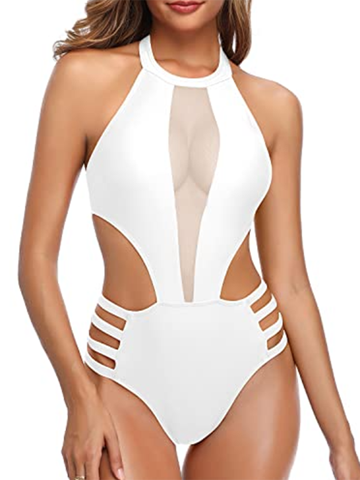 Summer Women's Semi-Transparent Design Waist-Baring One-Piece Swimsuit