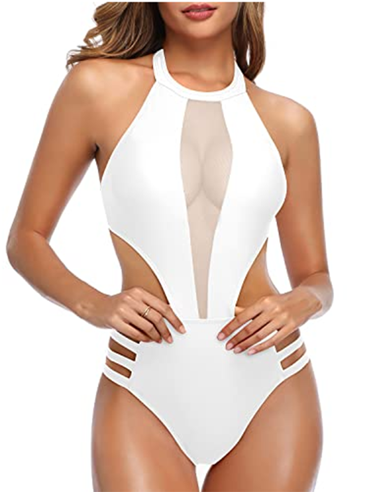 Summer Women's Semi-Transparent Design Waist-Baring One-Piece Swimsuit