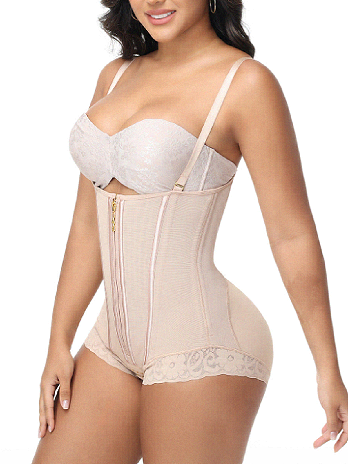 Open Chest Zipper Belly Control Triangle Body Suit