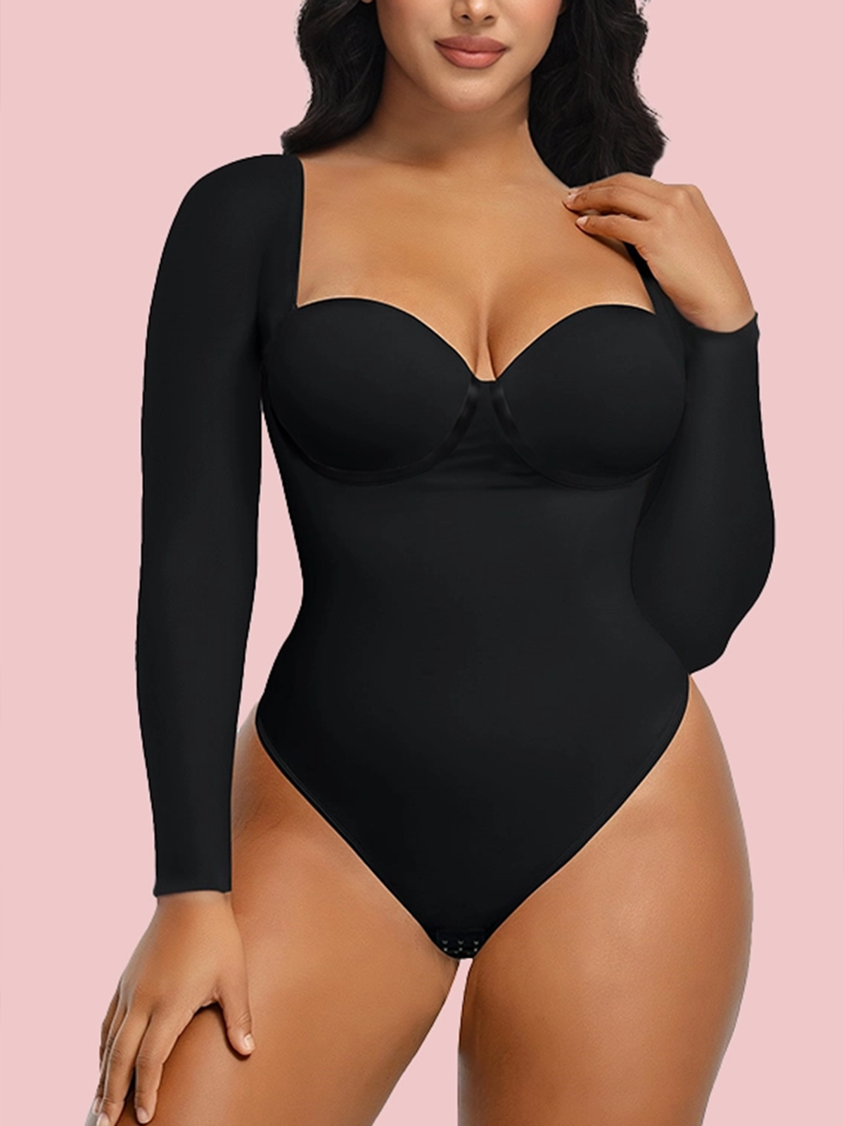 Long Sleeve Back Lace-up Thong Seamless Shapewear