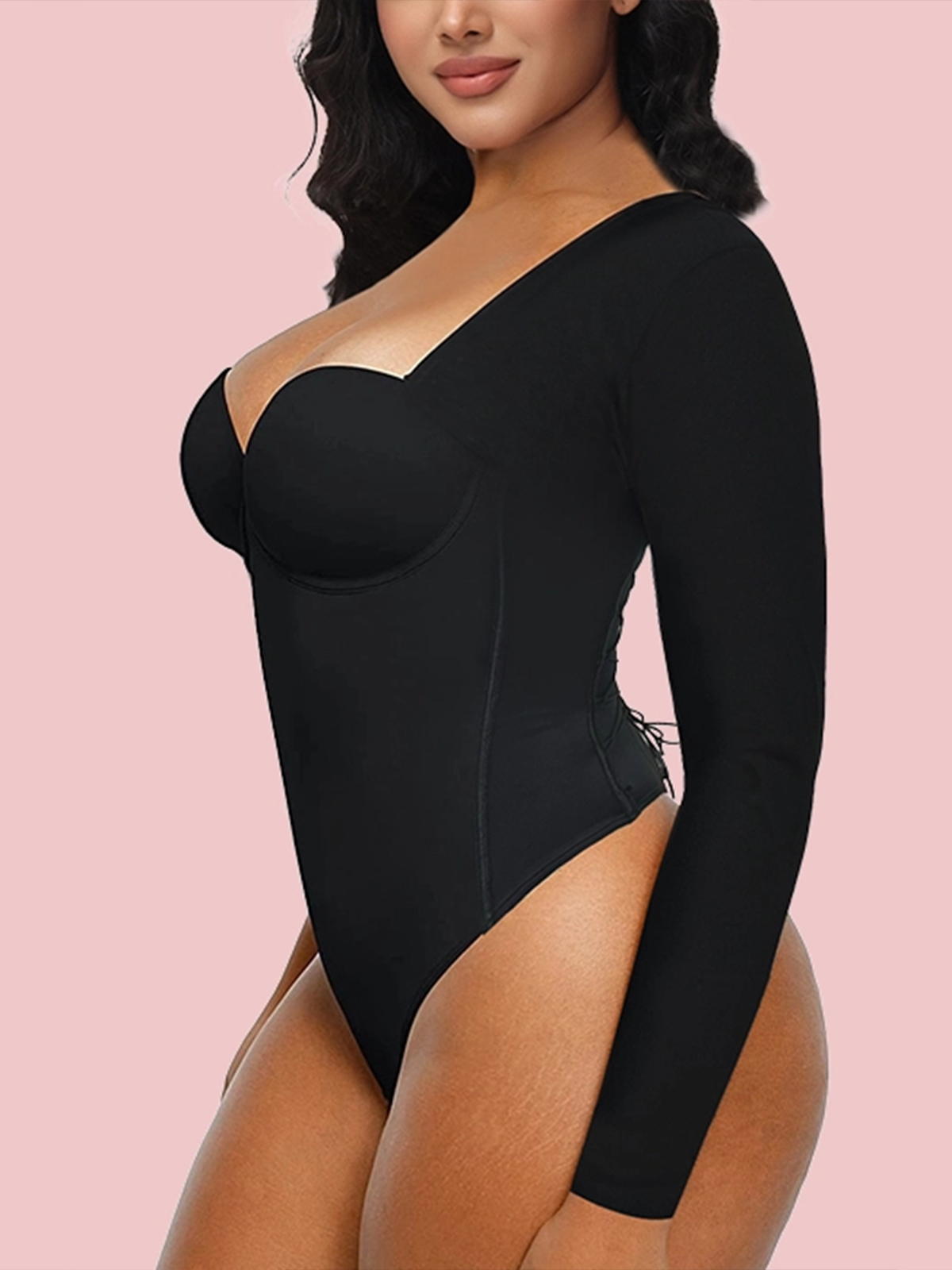 Long Sleeve Back Lace-up Thong Seamless Shapewear