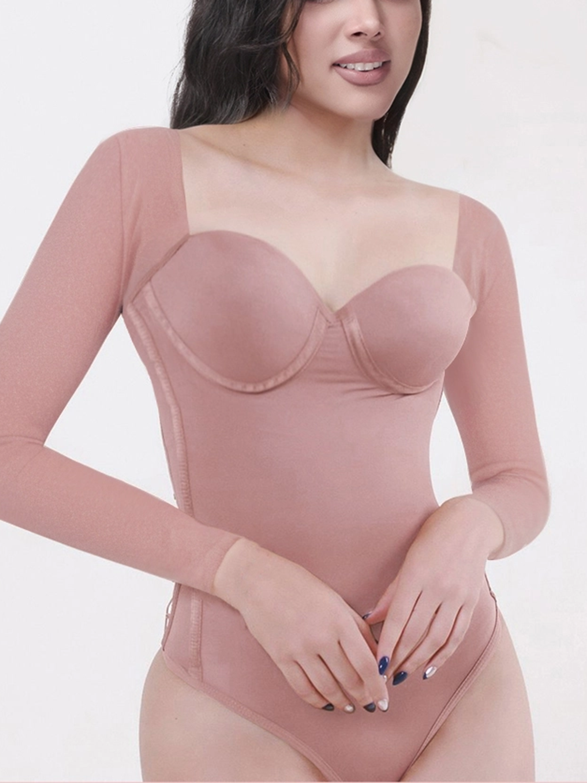 Long Sleeve Back Lace-up Thong Seamless Shapewear