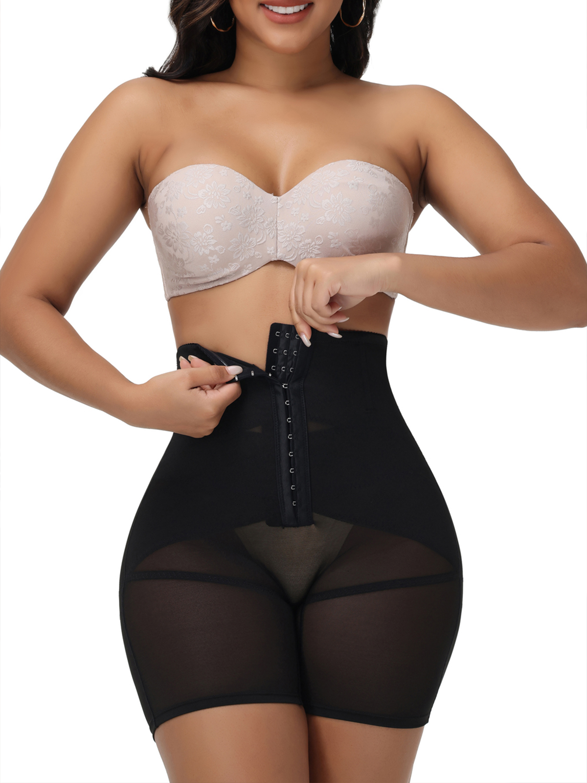 High Waisted Button Down Tummy Compression And Butt Lifting Shorts