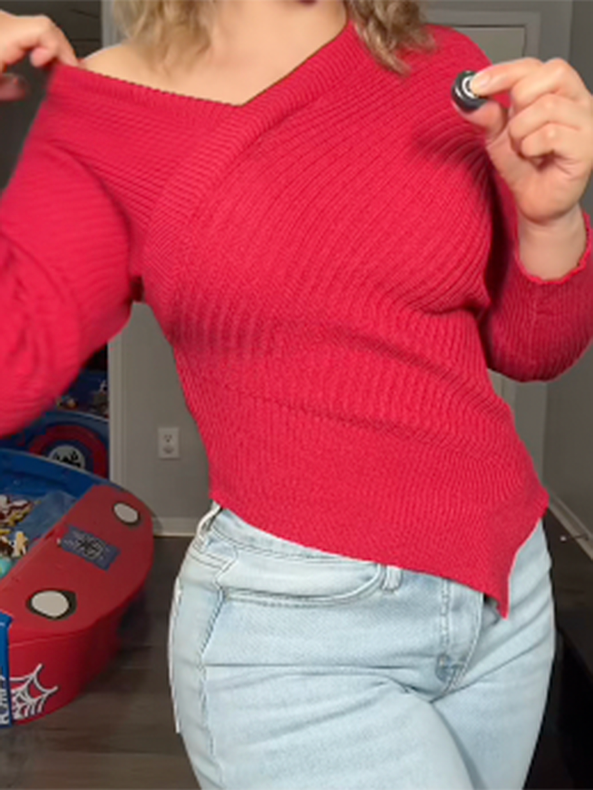 Off The Shoulder Soft Stretch Wrap Around Asymmetrical Ribbed Sweater