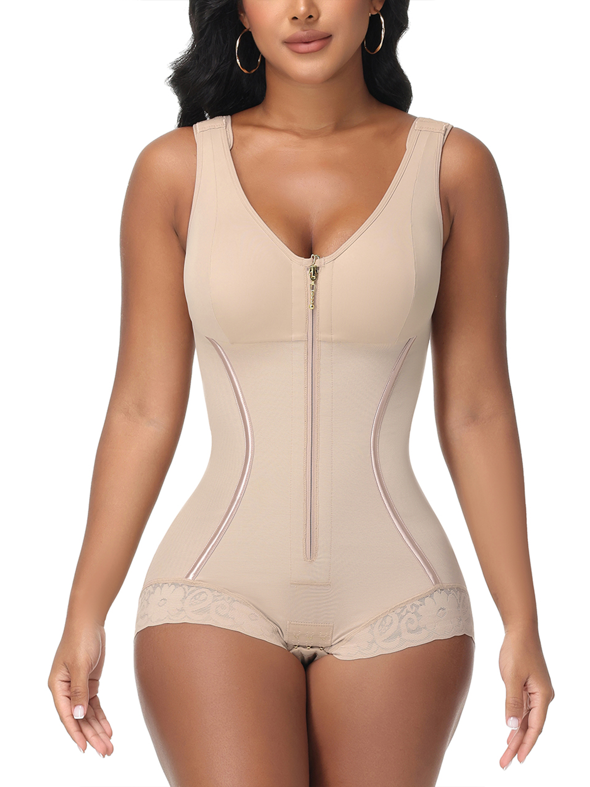 High Compression Full Body Tummy Control Zipper Modern Slim Bodysuit