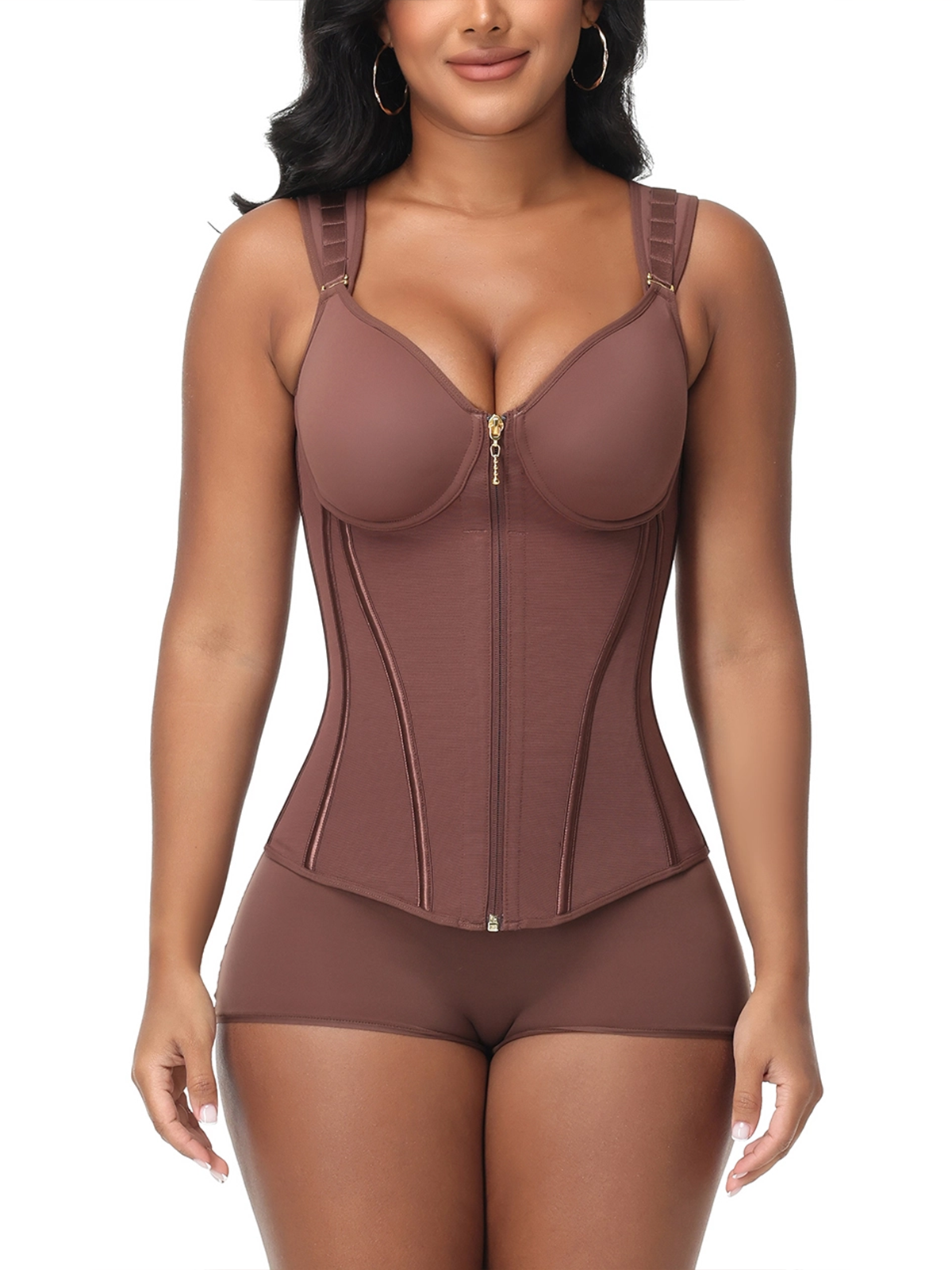 Double Compression Long Slimming Faja Waist Trainer Zipper Vest  with Bra