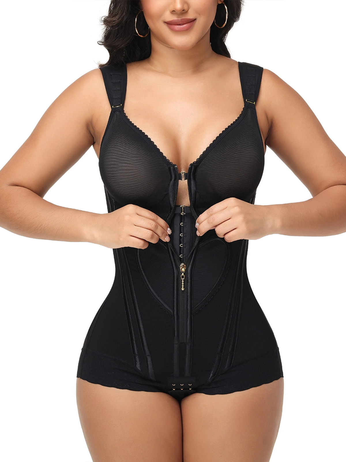 Fajas Colombianas Wide Straps Love Pattern Tummy Control Body Shaper