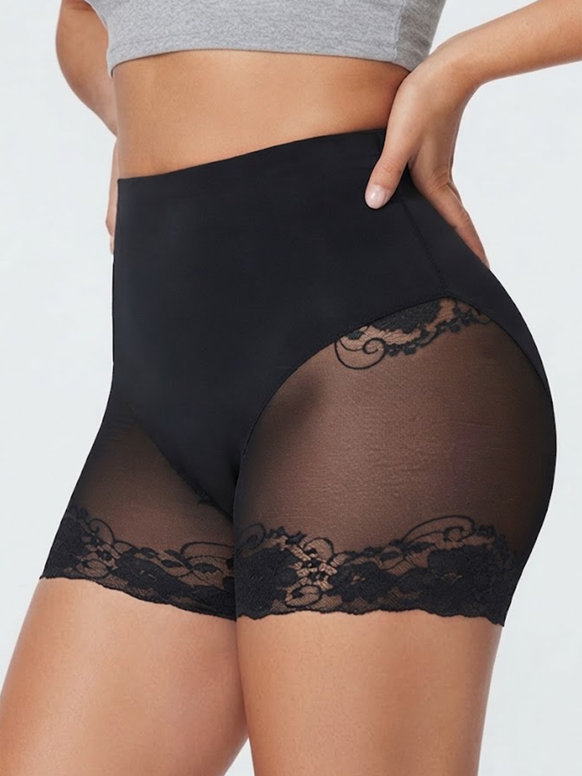 High Waisted Lace Mesh Shapewear Shorts