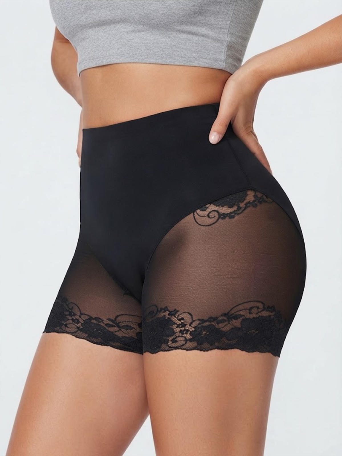 High Waisted Lace Mesh Shapewear Shorts