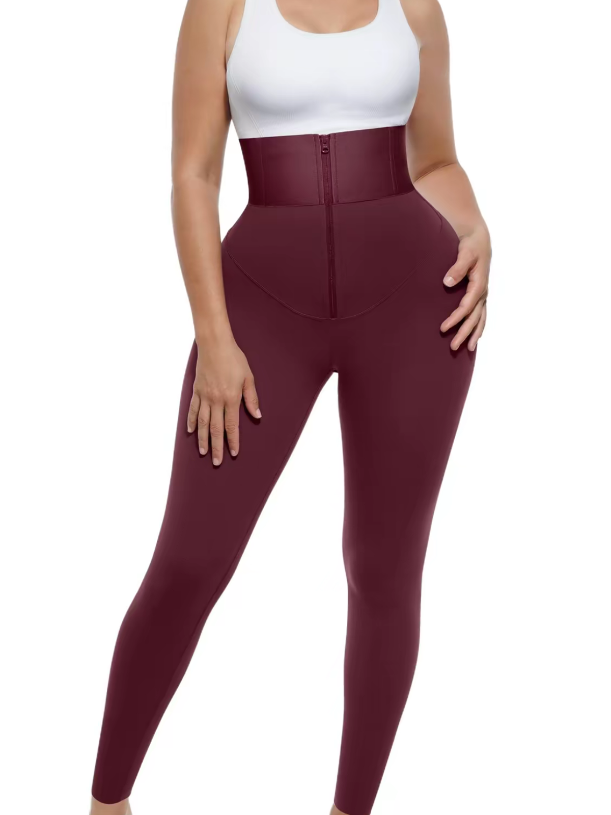 Black Waist Trainer 2-In-1 Leggings With Zipping Hourglass Figure