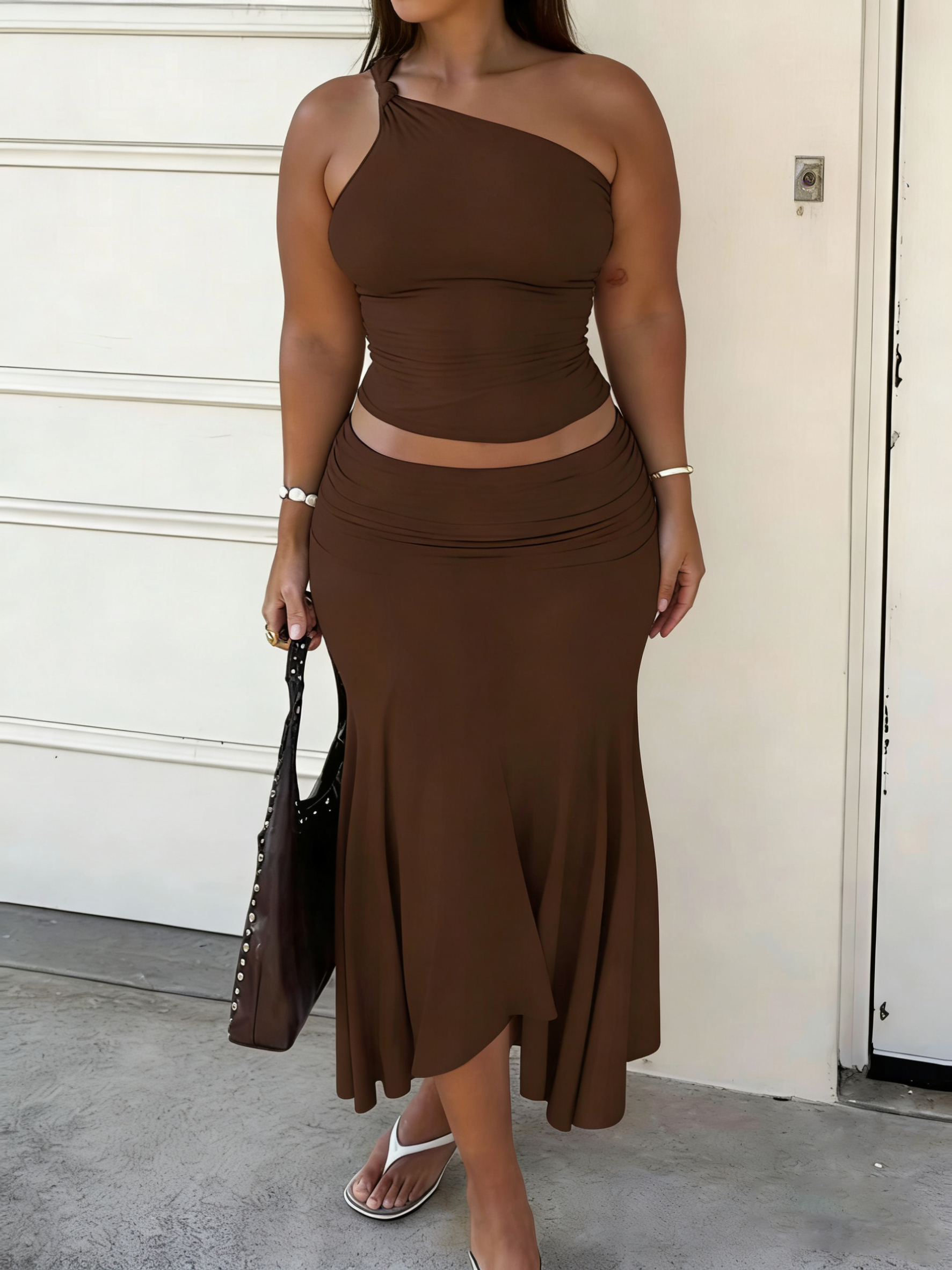 Solid Color Camisole And Skirt Two Piece Set