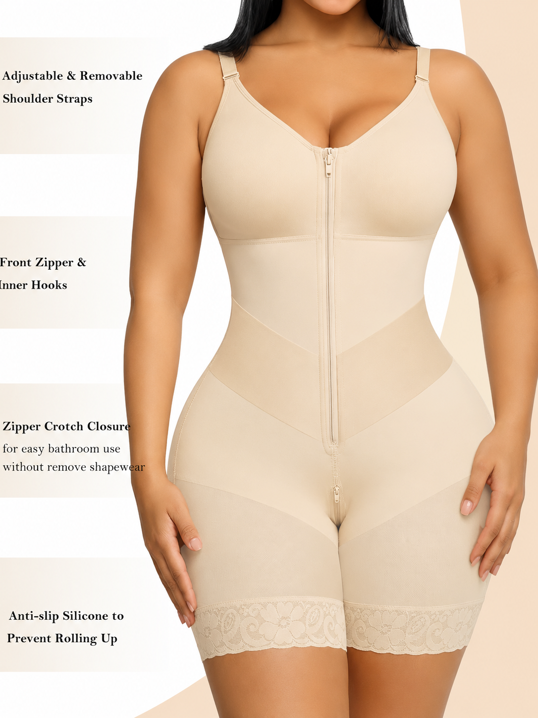 High Compression Full Body Shaper Tummy Control Zipper Shapewear