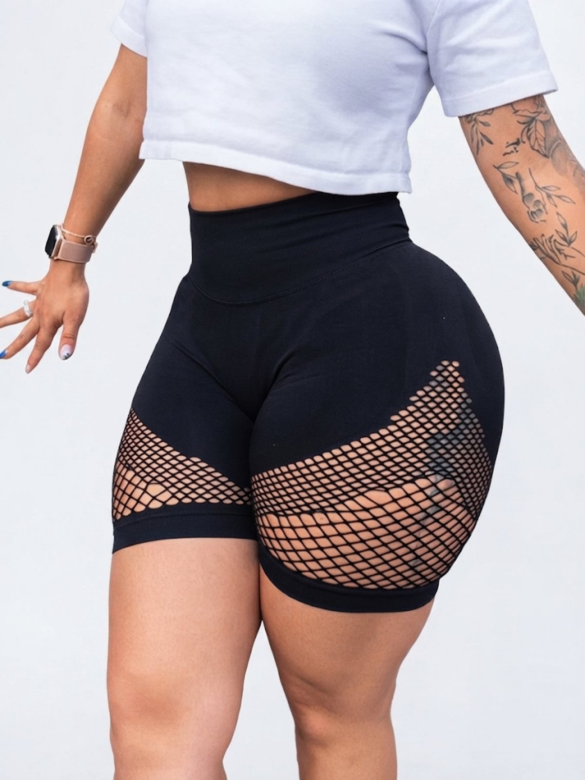 High Waisted Mesh Paneled Hip Lifting Stretch Shorts