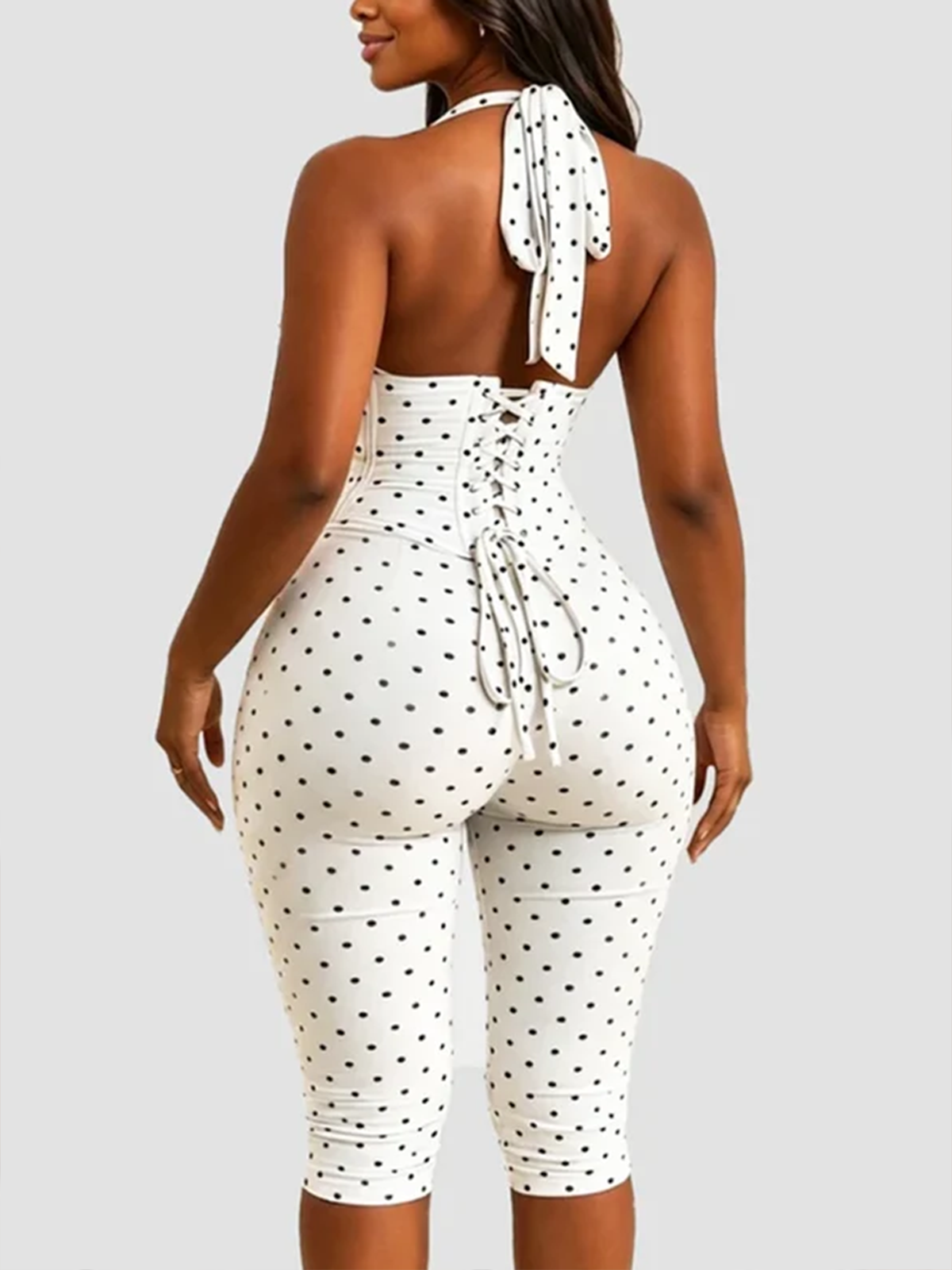 Vintage Polka Dot Halter Bodycon Jumpsuit